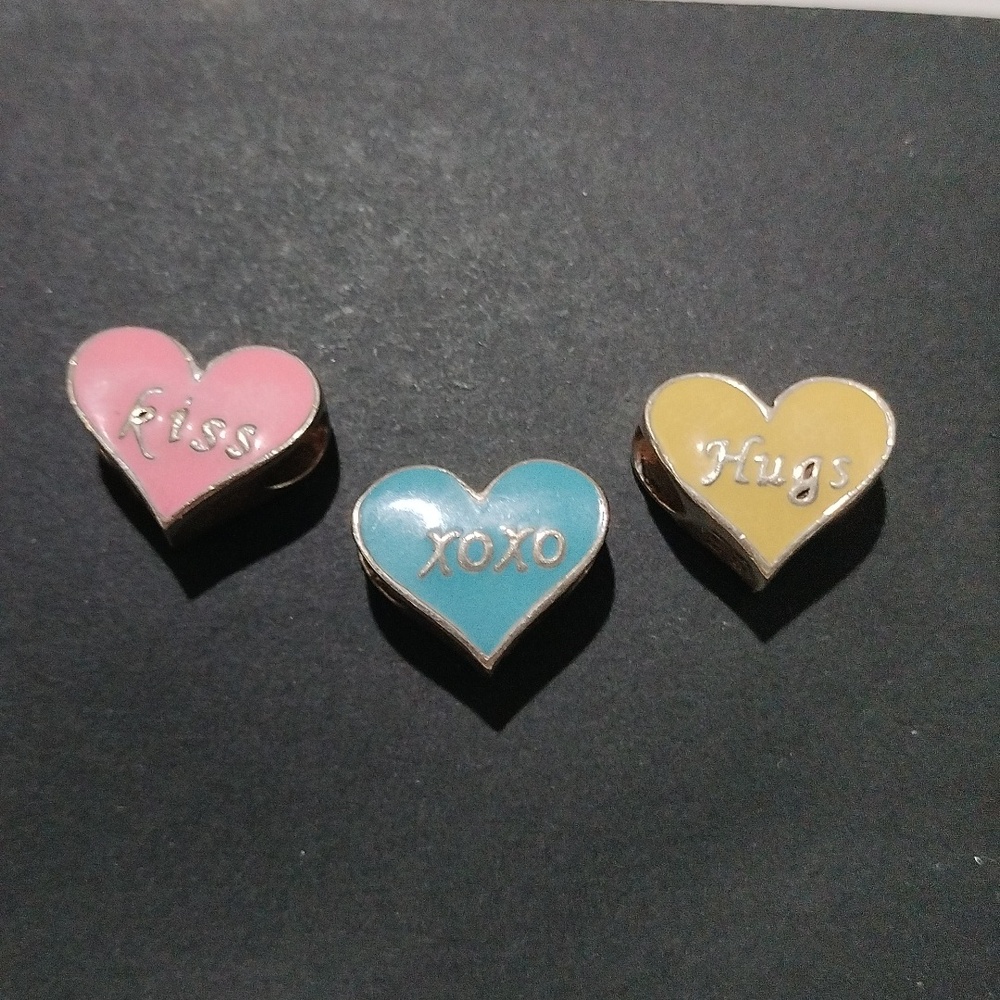 RCI Sterling Silver Valentine Enamel Heart Charms, Set of 3